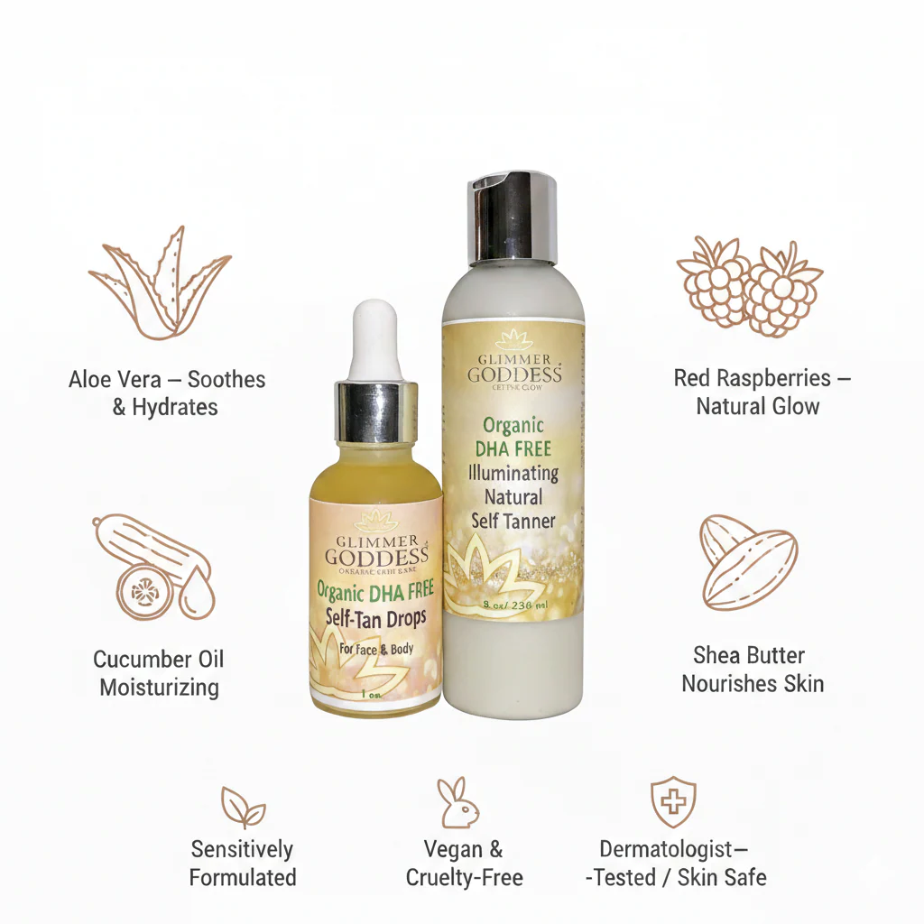 DHA-Free Self Tanner Bundle – Lotion + Drops for Natural Glow Without Smell or Orange Tones - Image 4